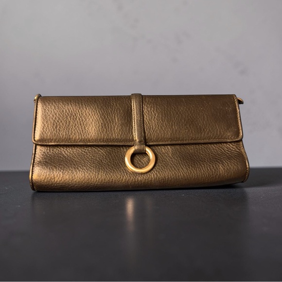 Ann Taylor Handbags - Ann Taylor Black Leather Clutch with Ring Accent